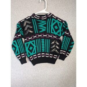 Vintage Electric Kids 80s Geometric Knit Sweater Size‎ 6 Tribal Colorful Retro